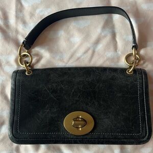 Coach Legacy Edition Black Leather Clutch with Gold-Tone Turn Lock